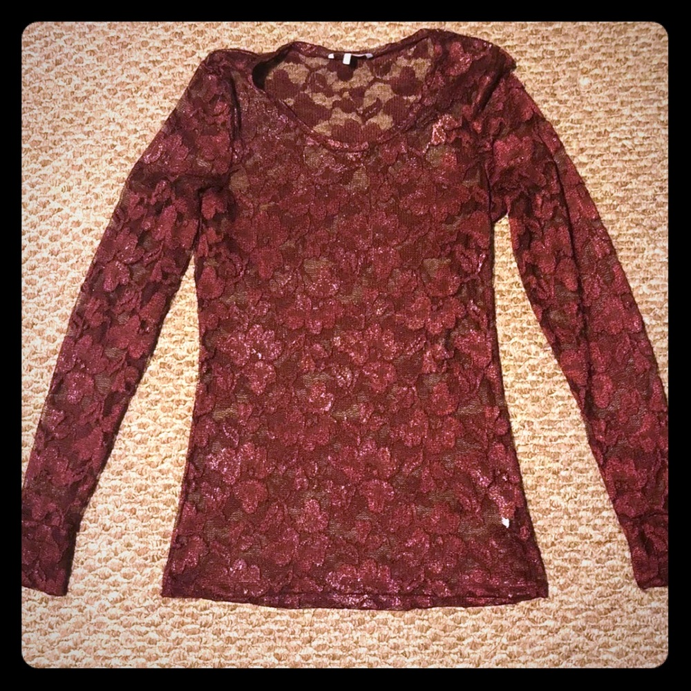 Buckle Burgundy Lace Long Sleeve Top